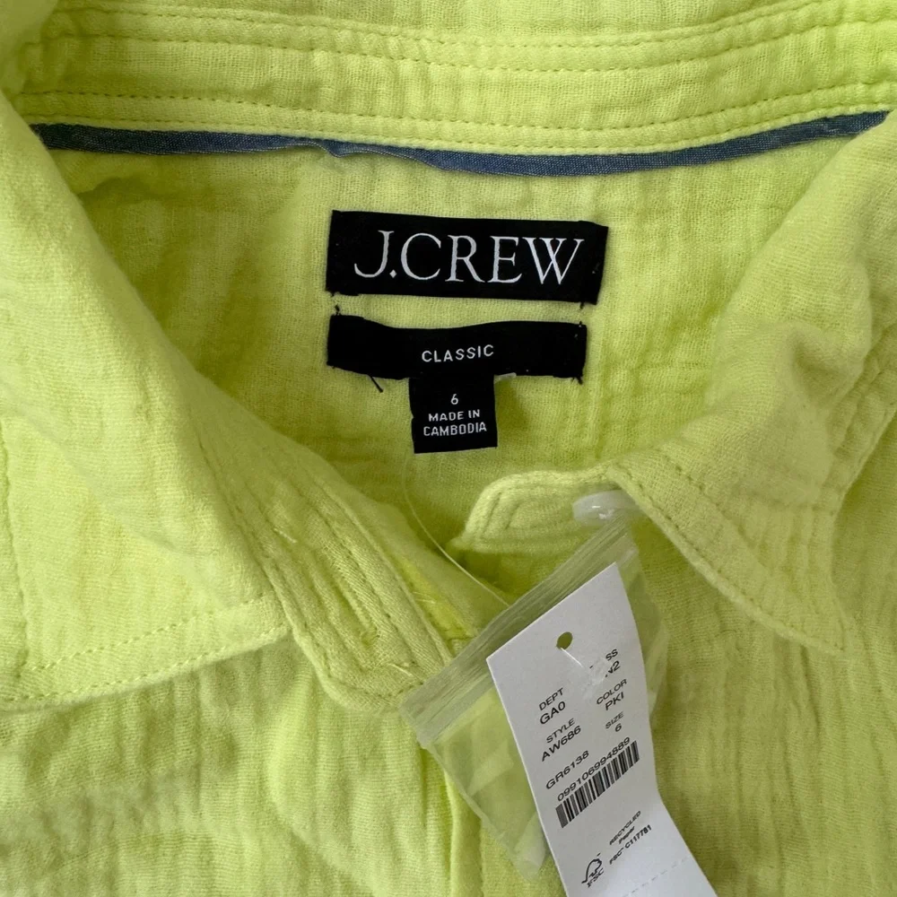 NWT J. Crew Neon Yellow Blouse. Size M